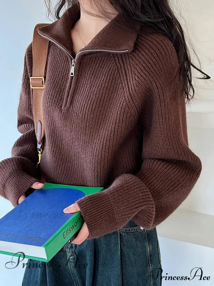 100% Cashmere Semi-TurtleNeck Loose Thick Red Knit Christmas Sweater