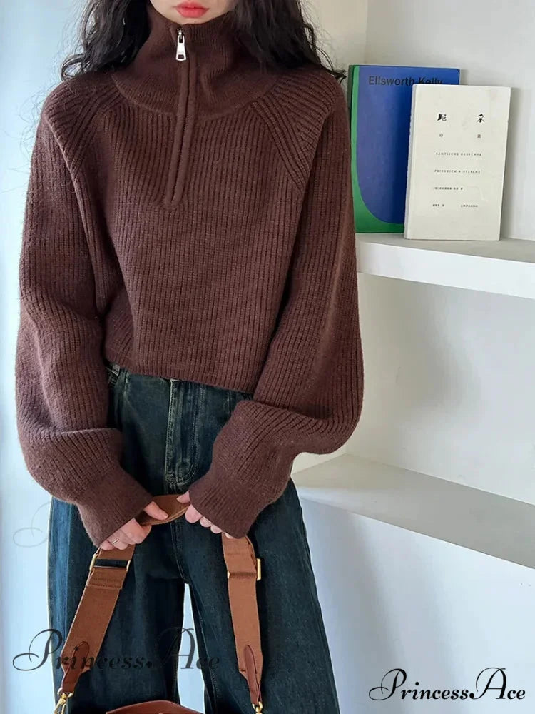 100% Cashmere Semi-TurtleNeck Loose Thick Red Knit Christmas Sweater