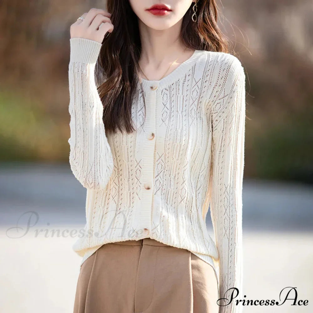 100% Cotton Sleek O-Neck Knitted Cardigan