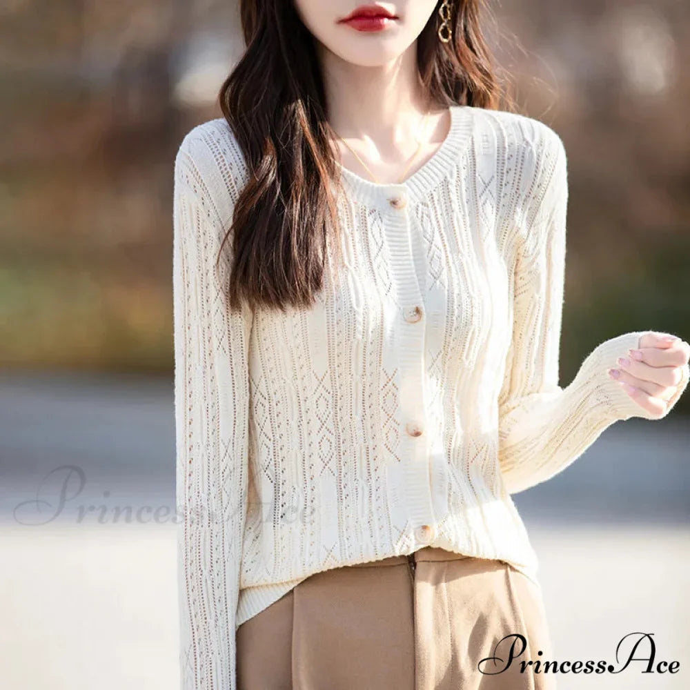 100% Cotton Sleek O-Neck Knitted Cardigan