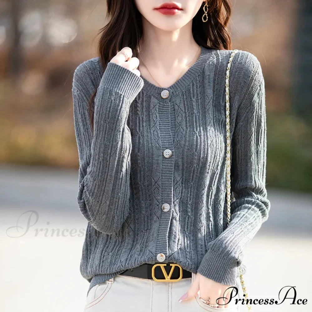 100% Cotton Sleek O-Neck Knitted Cardigan