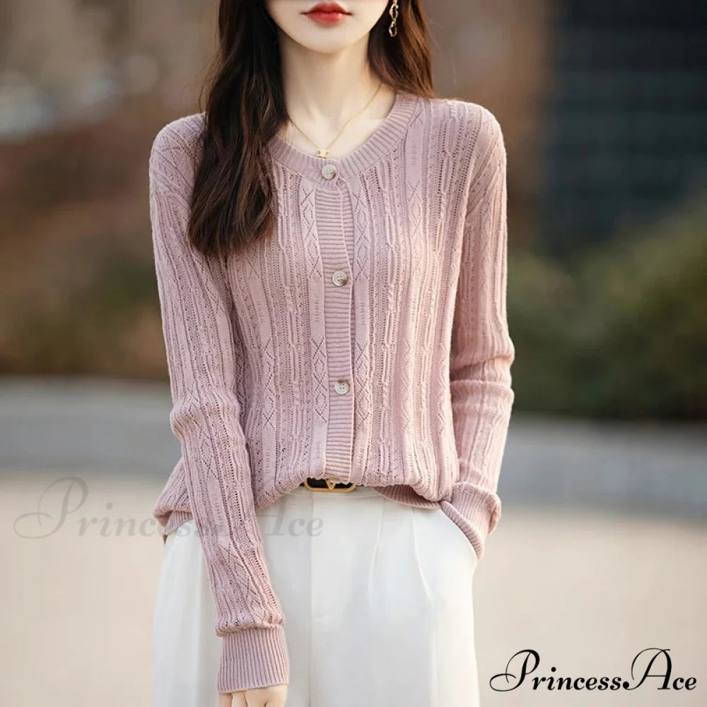 100% Cotton Sleek O-Neck Knitted Cardigan
