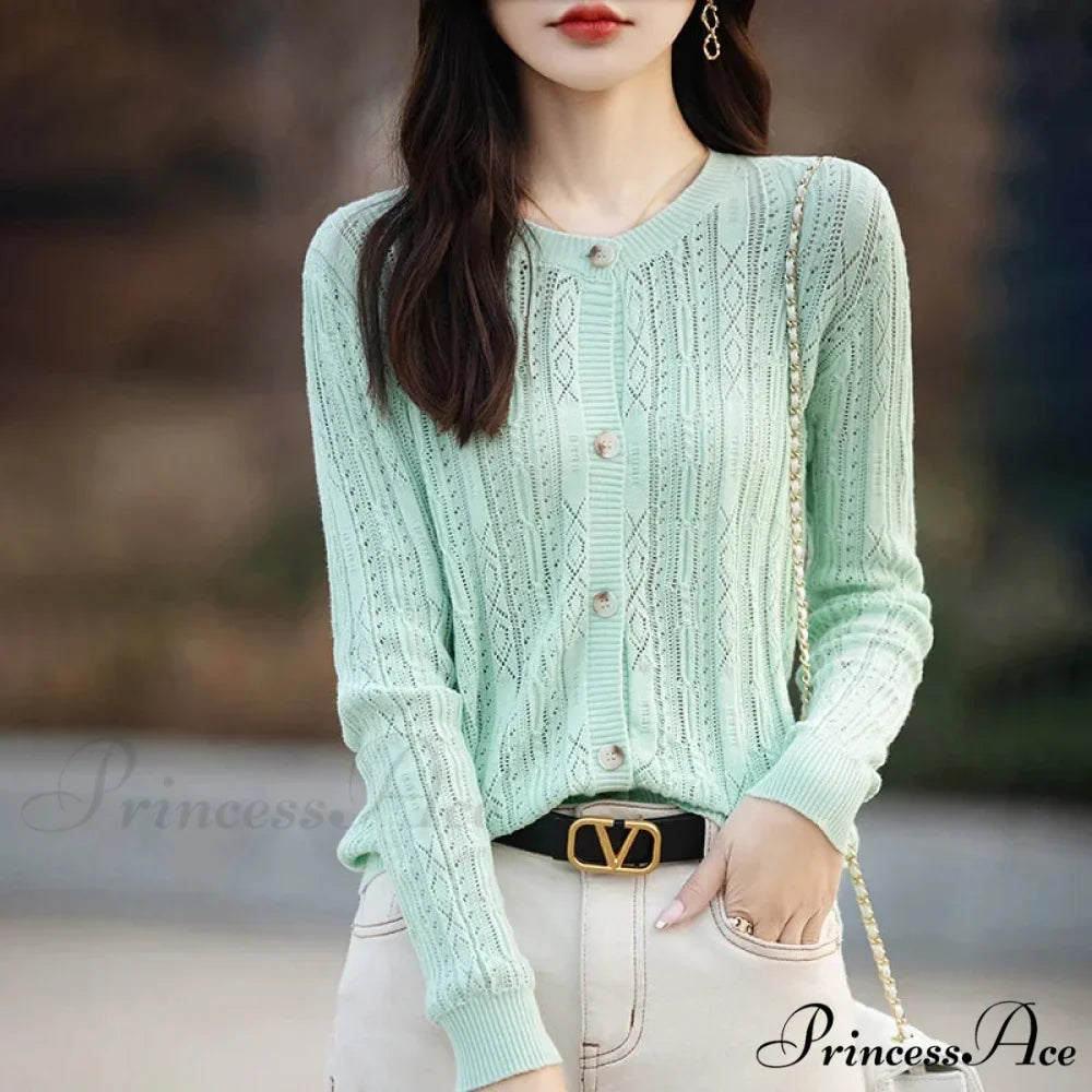 100% Cotton Sleek O-Neck Knitted Cardigan