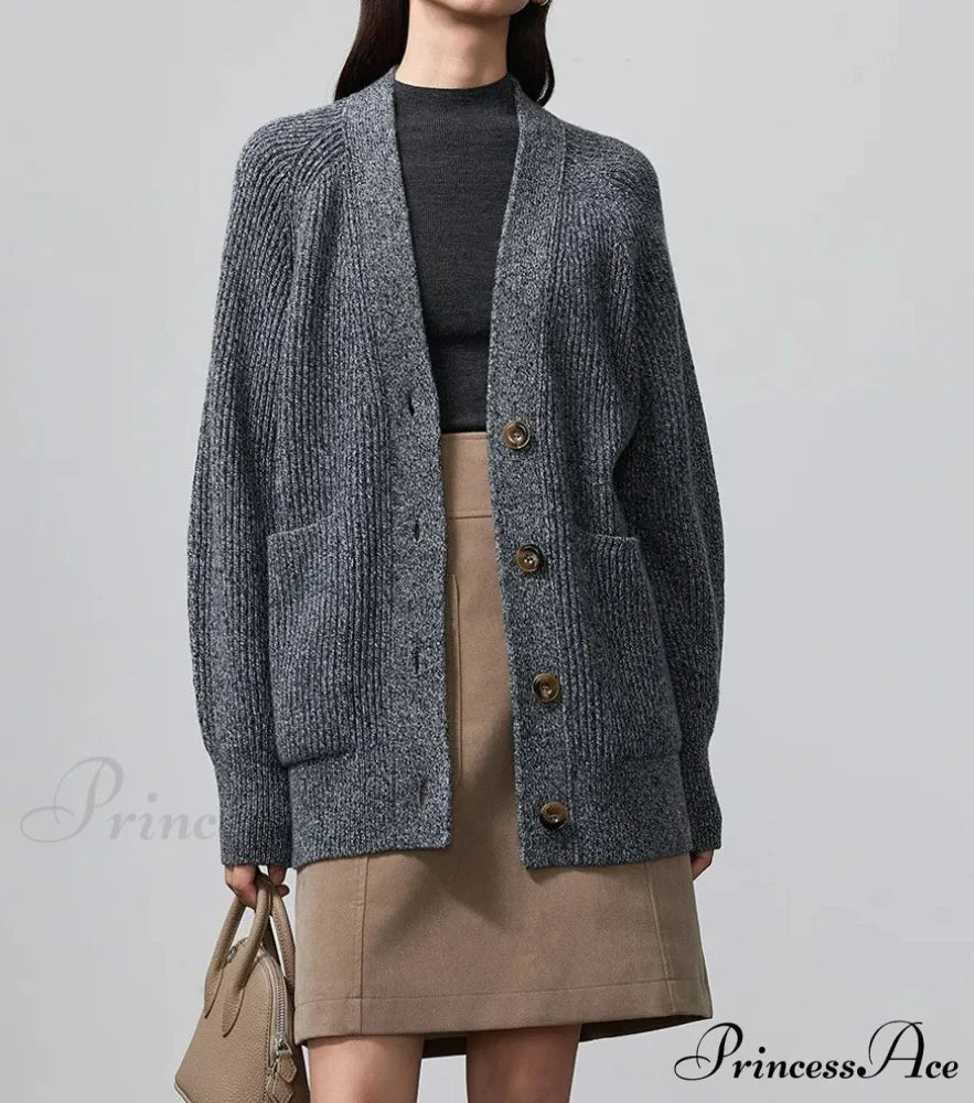 100% Merino Wool V-Neck Thicken Cardigan
