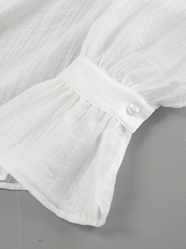 White Tencel Loose Bow Tie Bell Sleeve Blouse