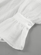 White Tencel Loose Bow Tie Bell Sleeve Blouse