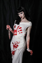 Halloween Blood Stain Print Off-Shoulder Maxi Dress