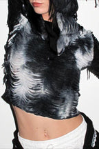 Ruched Distressed Hooded T-Shirt