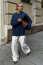 Solid Color Relaxed Fit Crew Neck Knit Sweater