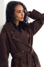 Vintage Suede Lapel Tie Waist Jacket Coat