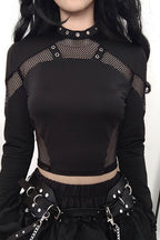 Mesh Panel Cutout Crop T-Shirt