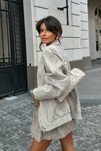 Suede Vintage Gray Long Sleeve Jacket