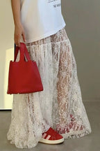 Floral Lace Sheer High-Waist A-Line Skirt