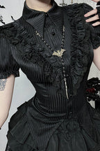 Dark Style Fitted Satin Stripe Blouse