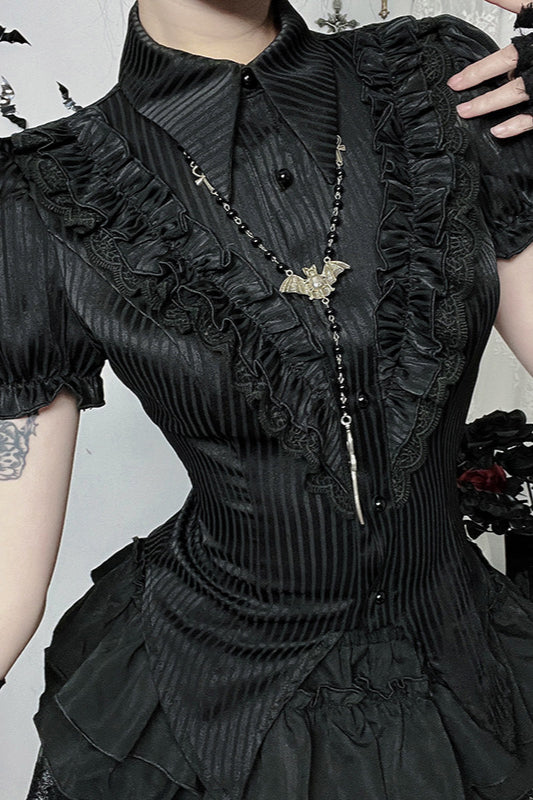 Dark Style Fitted Satin Stripe Blouse