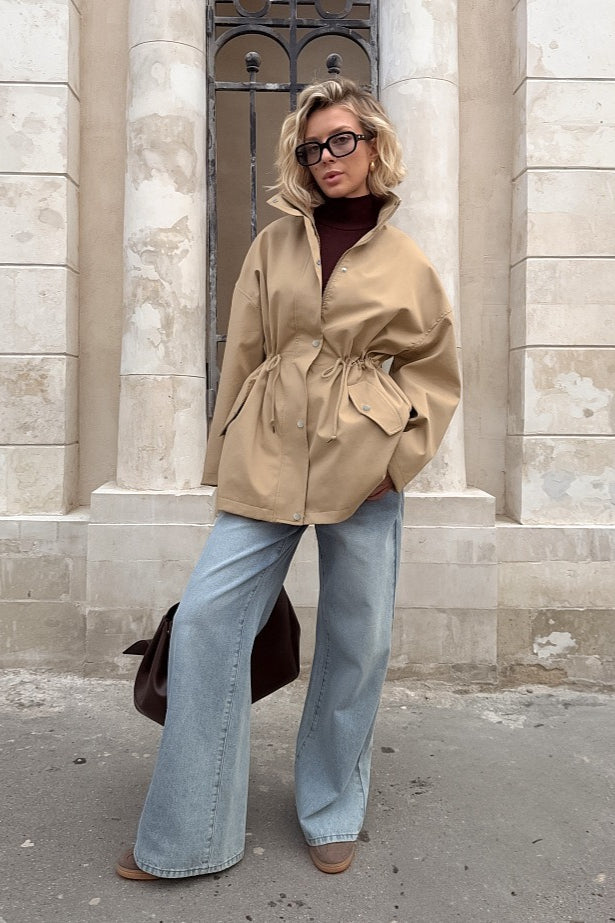 Khaki Drawstring Trench Jacket