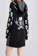 Halloween Skull Hooded A-Line Dress
