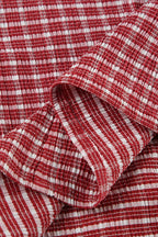 Vintage Red Plaid Polo Collar Button-Down Cropped Blouse