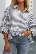 Striped Loose Fit Lace Hem Blouse