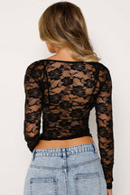 Deep V Sheer Lace Slim Knit Top