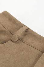 Vintage Suede Brown High Waist Split Midi Skirt