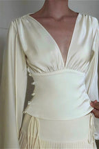 Vintage High Stretch Satin Waist Cinched Blouse