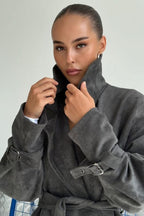 Vintage Suede Lapel Tie Waist Jacket Coat