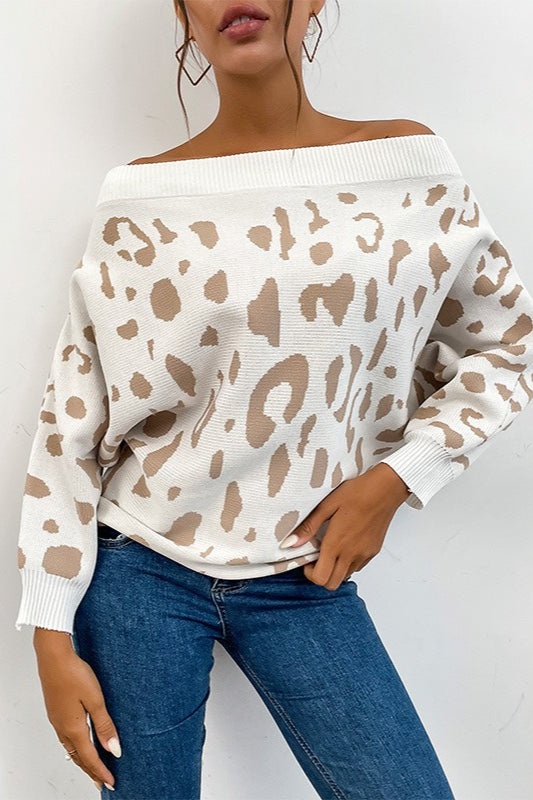 Leopard Batwing Sleeve Pullover Sweater