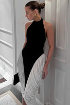 Elegant Off-Shoulder Backless Pleated Color Maxi Dress