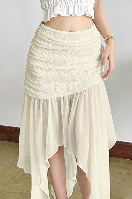 High Waist Mesh Asymmetrical Skirt