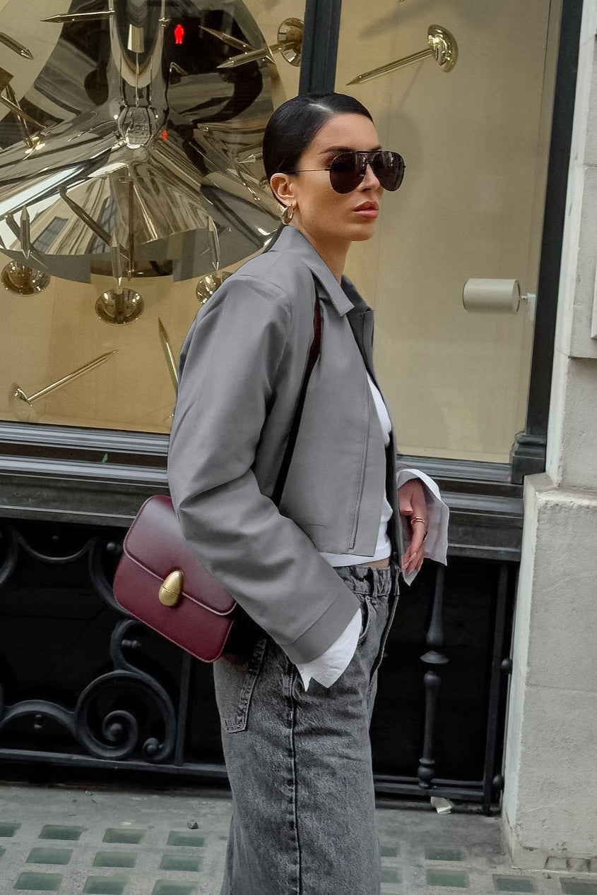 Gray Cropped Long Sleeve Jacket