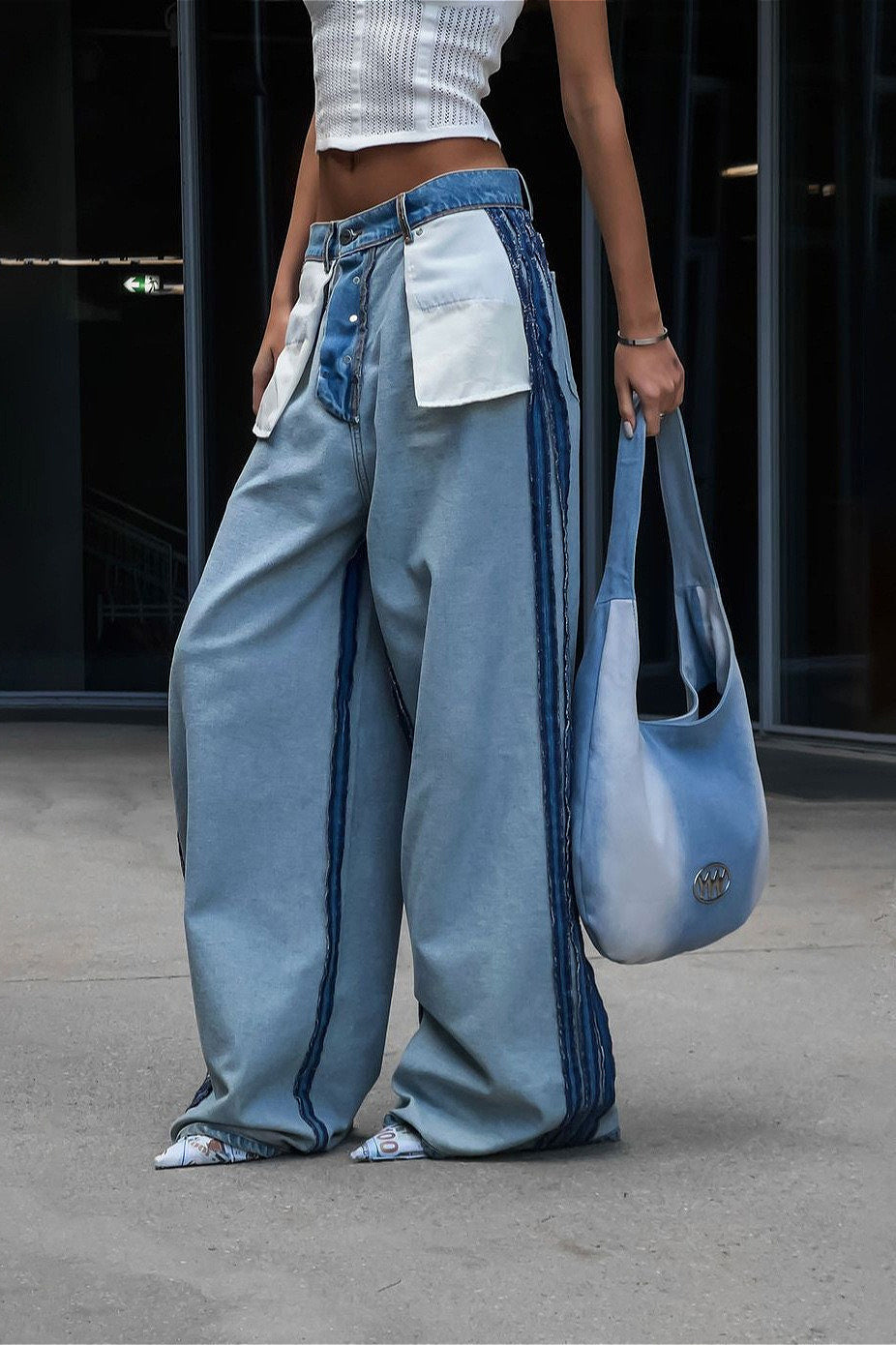 Loose Fit Draped Backward Style Jeans