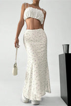 Floral Satin A-Line Midi Skirt