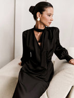 V-Neck Tie Slim Fit Blouse