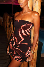 Abstract Print Strapless Bodycon Mini Dress