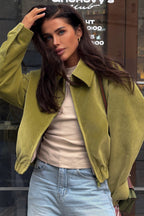 Solid Velour Collared Jacket