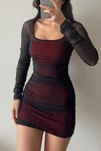 Elegant Sheer Long Sleeve Mini Dress