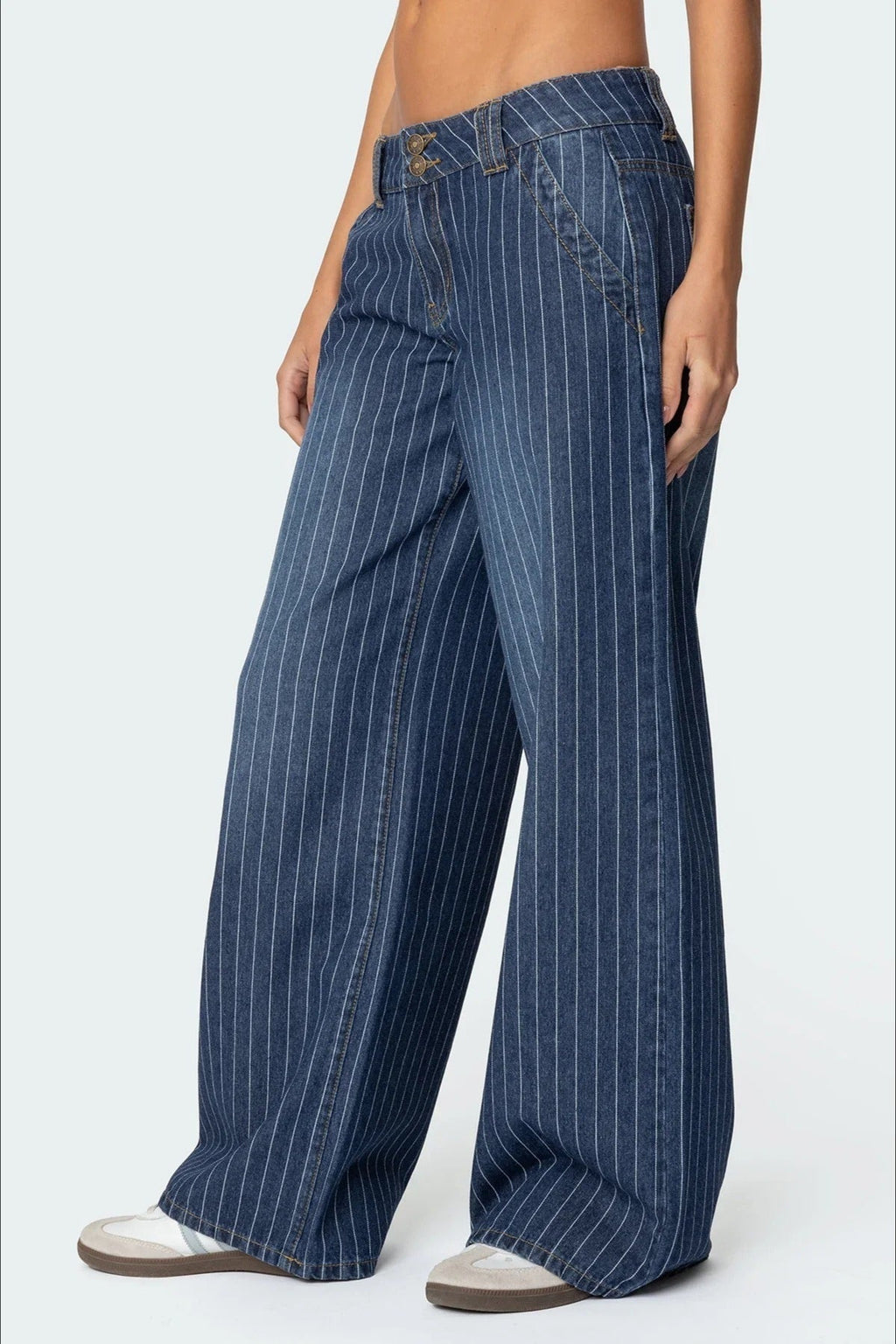 Striped Low Rise Wide Leg Jeans