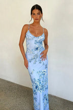 Summer Floral All-Over Print Backless Floral Dress