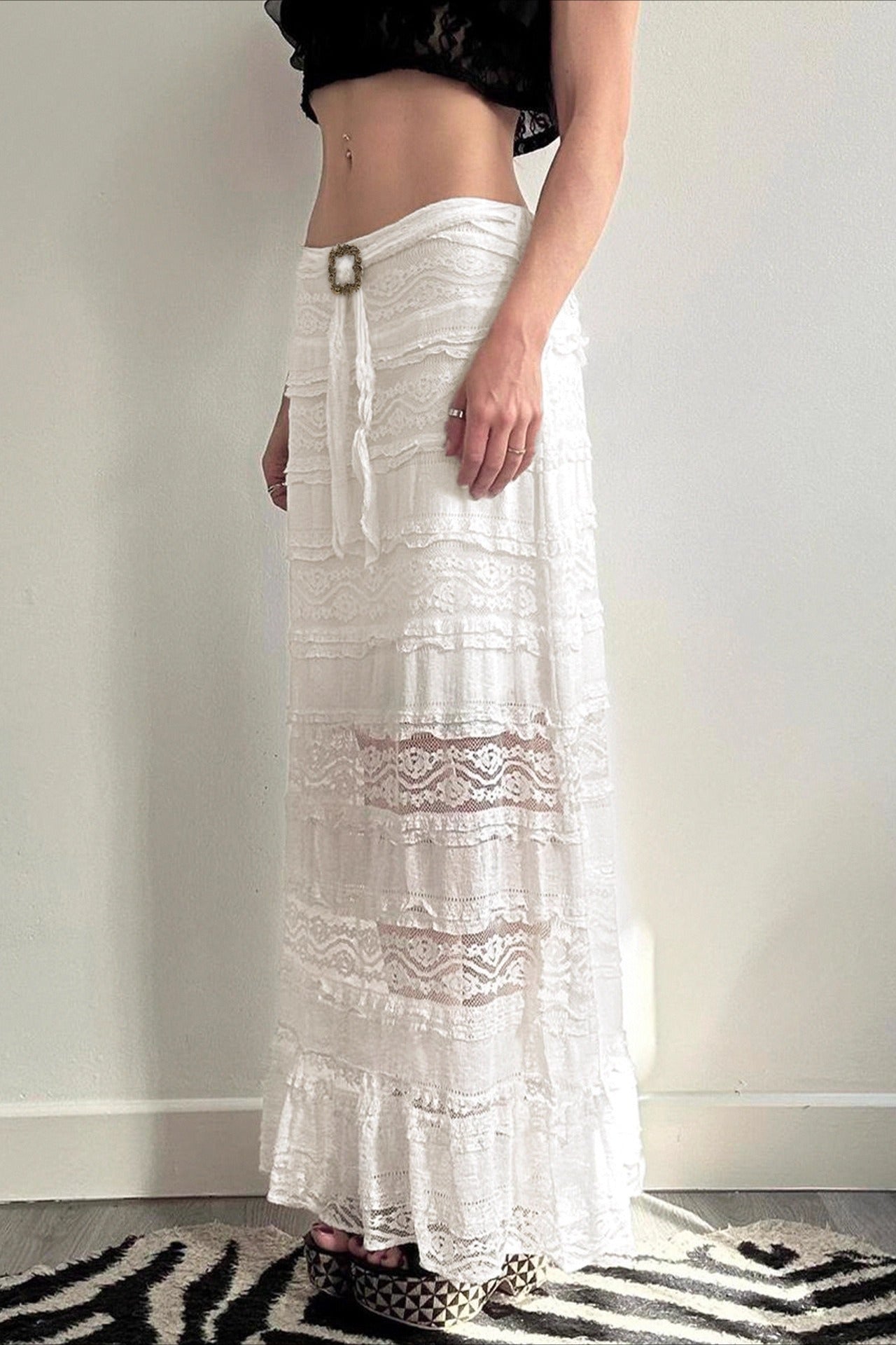 Jacquard Lace Slim Maxi Skirt