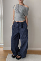 Loose Fit Checkered Casual Pants