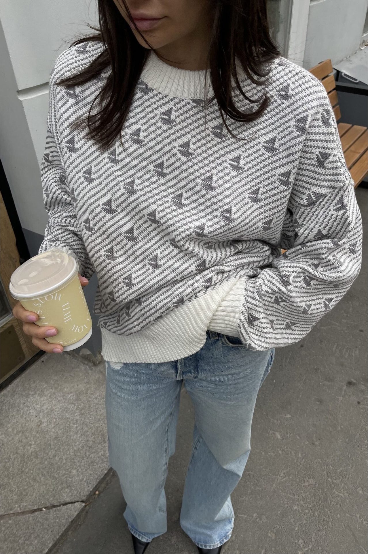 Sailboat Pattern Crew Neck Knit Sweater