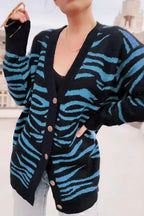 Casual Buttoned Zebra Knit Cardigan