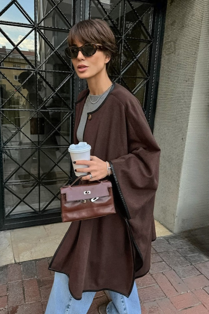 Vintage Solid Batwing Sleeve Coat