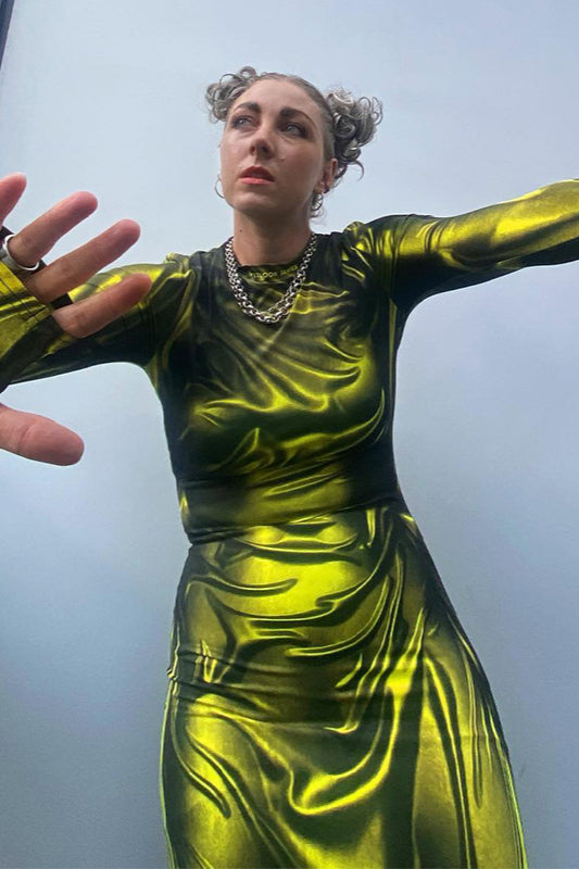 Trendy Floral Print Long Sleeve Bodycon Maxi Dress