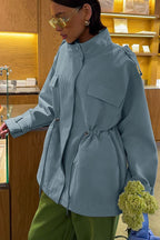 High Neck Cinched Waist Cotton Jacket