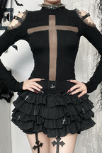 Gothic Cross Sheer Long Sleeve T-Shirt