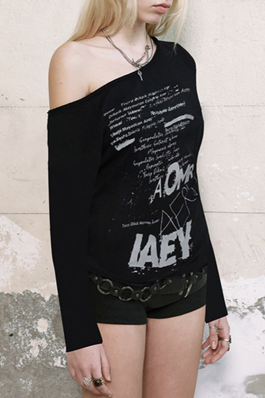 Off Shoulder Letter Print T-shirt
