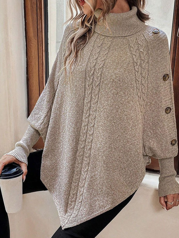 Cable Knit Turtleneck Batwing Sleeve Sweater