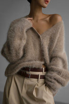 Faux Fur Loose Fit Long Sleeve Knit Cardigan